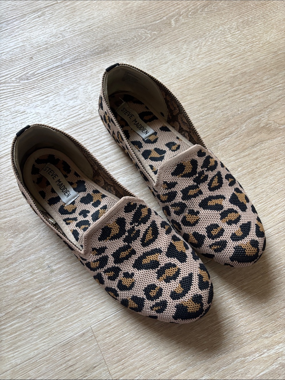 Steve Madden Leopard-Pattern Slip-On Flats in Beige, Black, and Brown